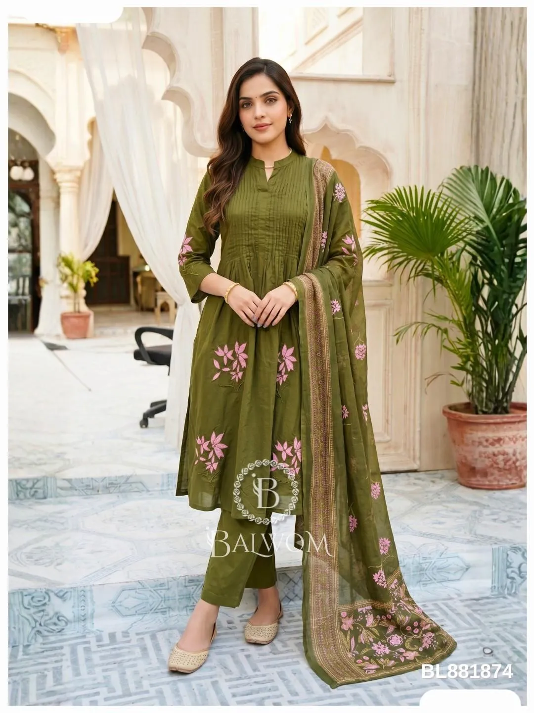 Sifa Olive Green Pleated Anarkali Set