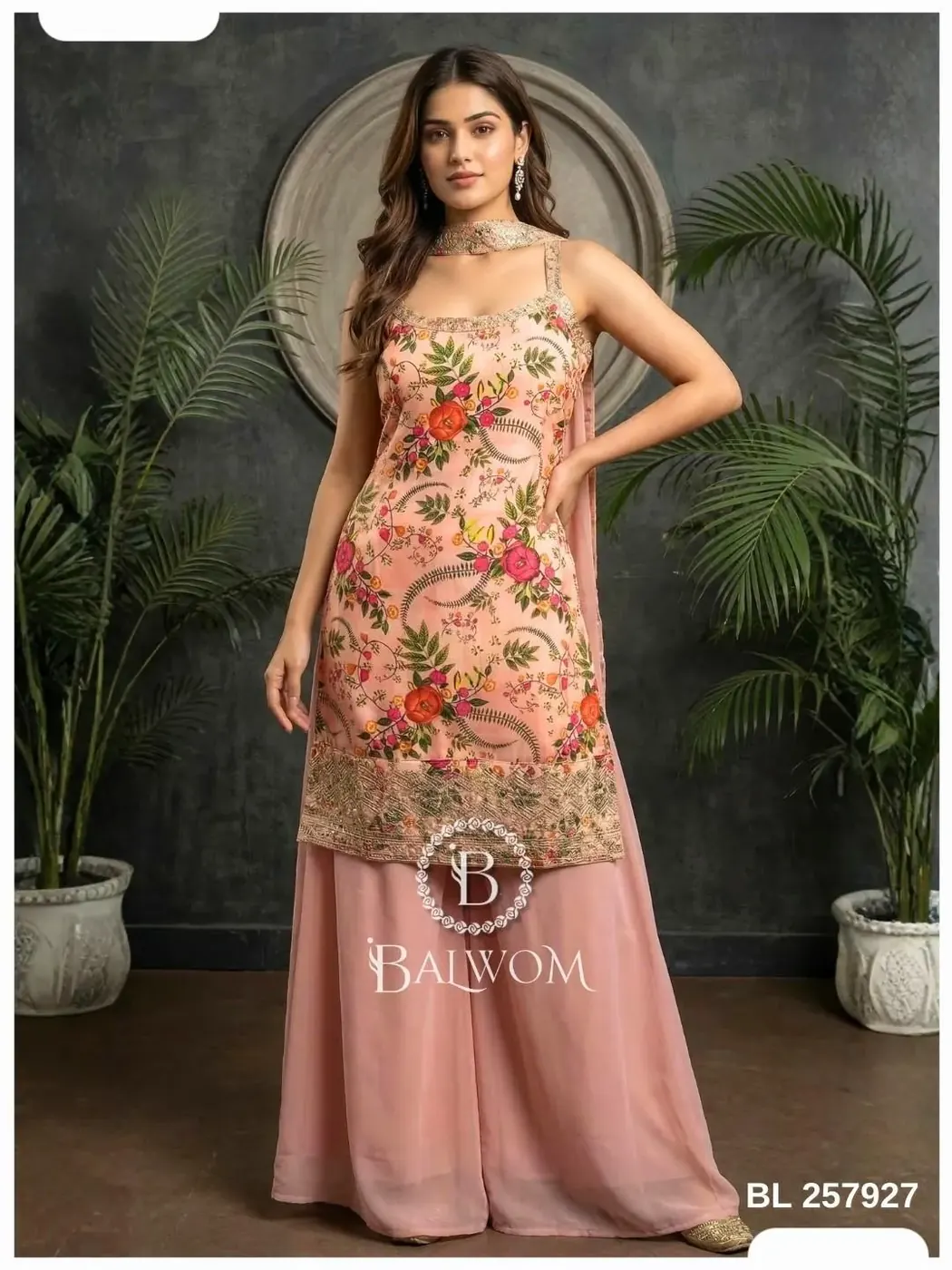 Gul-e-Peach Strappy Embroidered Sharara Set