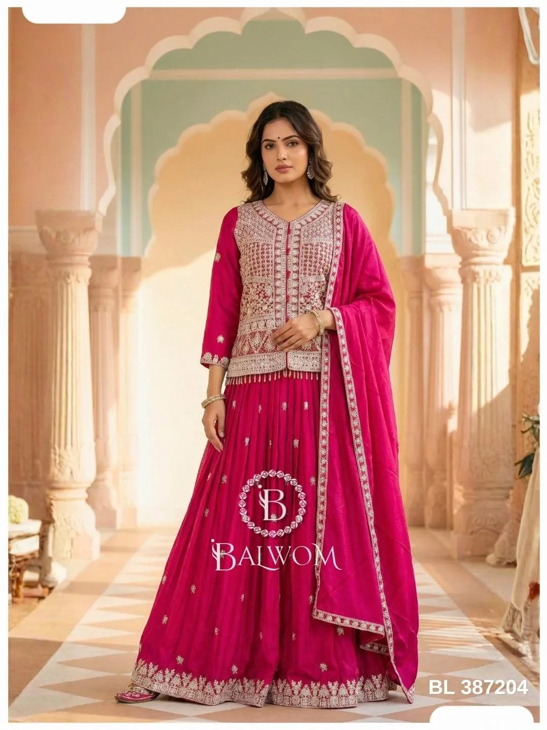 Maharani Pink Embroidered Jacket & Lehenga Set
